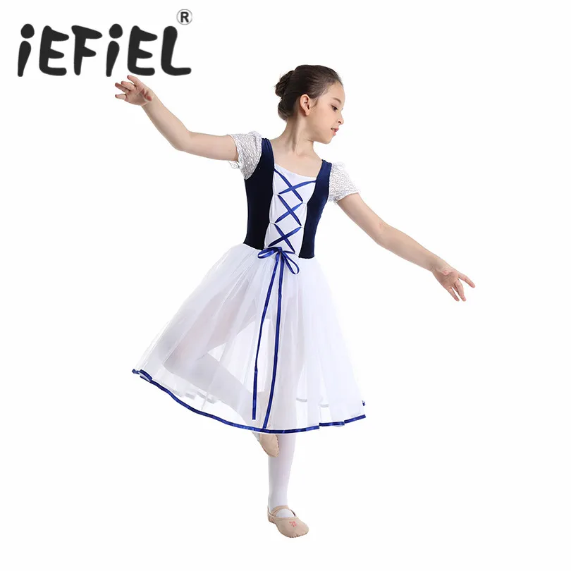 

iEFiEL Kids Girls Mesh Lacework Ballet Dance Gymnastics Leotard Tutu Dress Child Dancer Perform Ballerina Fairy Party Costumes