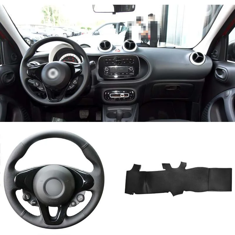 

Brand New DIY Sewing-on PU Leather Steering Wheel Cover Exact Fit For Smart Fortwo Forfour 2015-2017