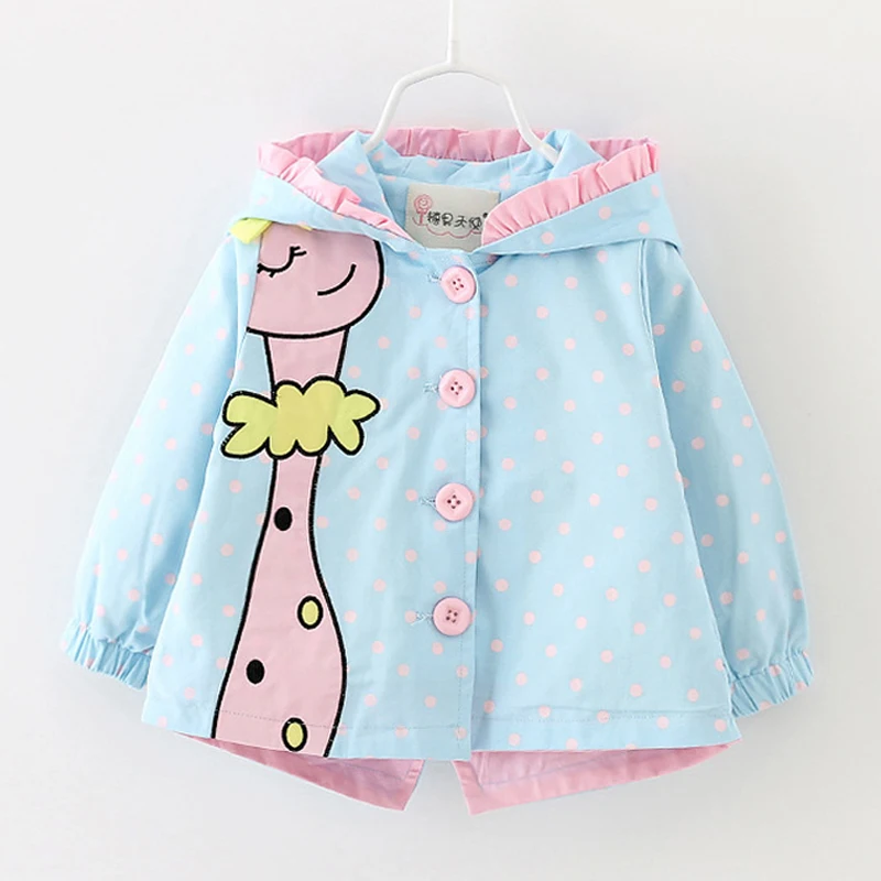 

Girls Jacket 2019 Winter New Kid's Clothing Girls Cute Long-Sleeved Cartoon Giraffe Print Hooded Windbreaker Jacket