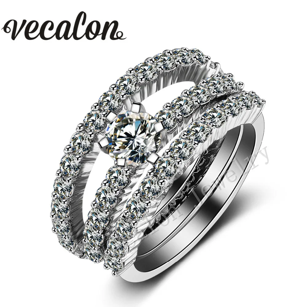 Vecalon 2016 новинка 3 в 1 Обручальное кольцо 1ct AAAAA Циркон Cz 10KT белое золото заполненное