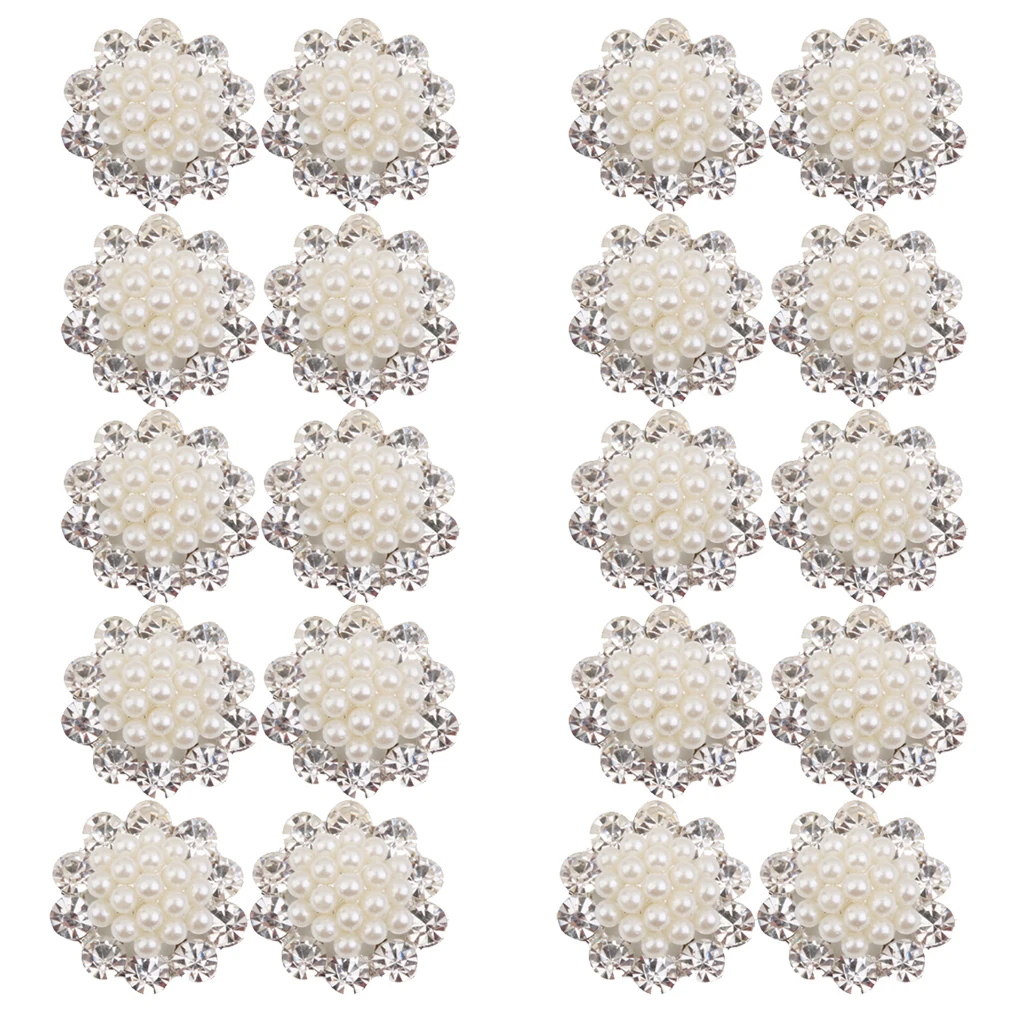 20 Pieces Crystal Diamante Pearl Brooch Button DIY Wedding Bouquet Decor