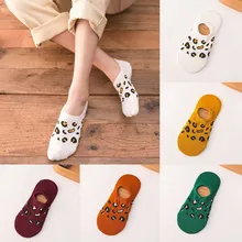 Симпатичные носки HARAJUKU женская летняя обувь Для женщин удобные хлопковые с леопардовым принтом, женские хлопковые носки короткие носки Y515