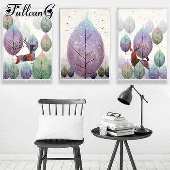 

FULLCANG diy 5d diamond embroidery colorful leaves triptych painting 3pcs full square/round drill mosaic pattern decor FC719