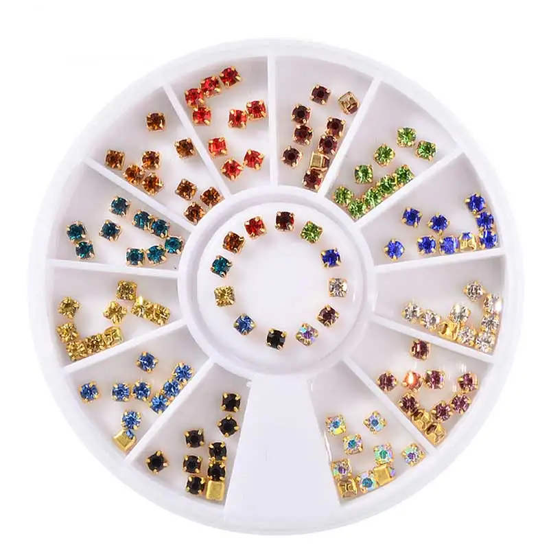 1-Box-Bunte-Kristall-N-hen-Auf-Nail-art-Strass-Mit-Klaue-Glitter-Gems-Rad-F