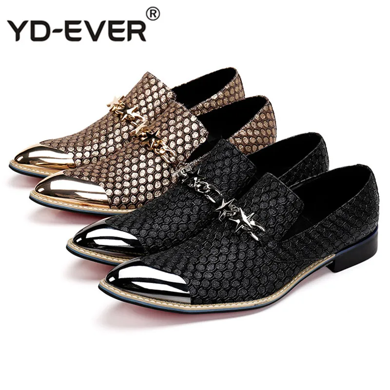 

Italian Design Leather Mens Shoes Iron Pointy Toe Stars Loafers Slip on Prom Men Casual Shoes Luxury Brand Flats With Chains