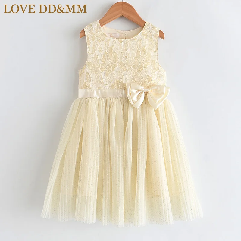 

LOVE DD&MM Girls Dresses 2019 Summer New Children's Wear Girls Sweet Big Bow Embroidery Mesh Stitching Round Neck Princess Dress