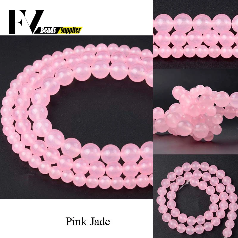 

4 6 8 10 12mm Smooth Pink jades Round Beads Natural Stone Spacer Beads for Diy Jewelry Making Bracelets Handicraft Accessories