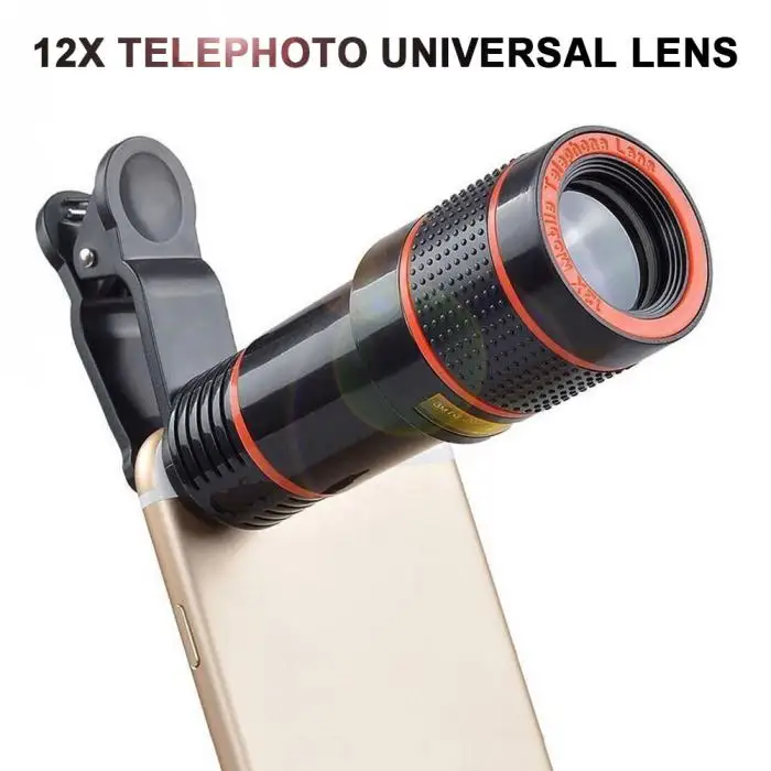Универсальный Высокий прозрачный 12X оптический зум телескоп мобильный телефон камера объектив клип для iPhone 6 7 samsung sony htc Motorola LG