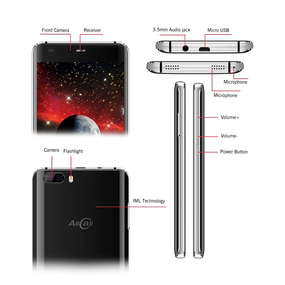 الأصلي Allcall ريو 5.0 بوصة IPS الخلفية كاميرات الروبوت 7.0 الهاتف الذكي MTK6580A رباعية النواة 1 GB RAM 16 GB ROM 8.0MP وتغ 3G الهاتف المحمول