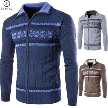 

2019 New Autumn Winter Men's Cardigans Sweaters Men's Casual Sweaters Warm Zipper Men Cardigan Turn Down Collar Knitted Sweaters