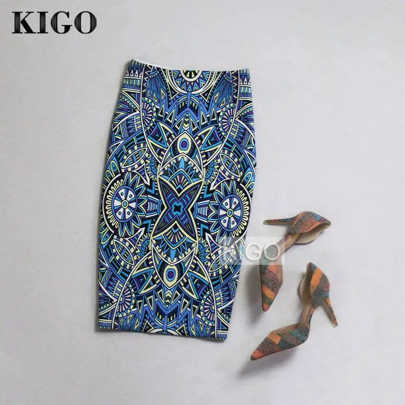 

KIGO 2016 Summer Women Ethnic Painting Print Midi Pencil Skirts Back Split High Waist Wrap Sexy Bodycon Skirt Tube Saias K50