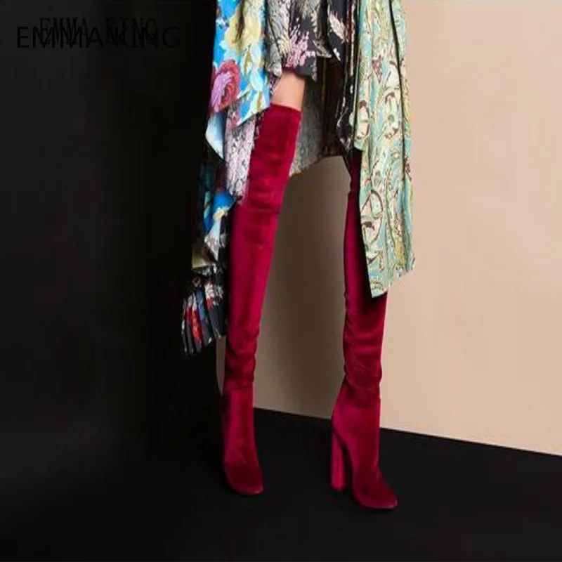 

Thick Heels Women Shoes Suede Long Boots 2019 New Autumn Winter Party Shoes Ladies High Heels Strecth Cloth Over Knee Boots