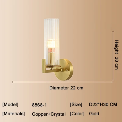 Полностью медный,, современный настенный светильник, модный настенный золотой современный настенный светильник, хрустальное Золотое роскошное бра - Цвет абажура: 8868-1