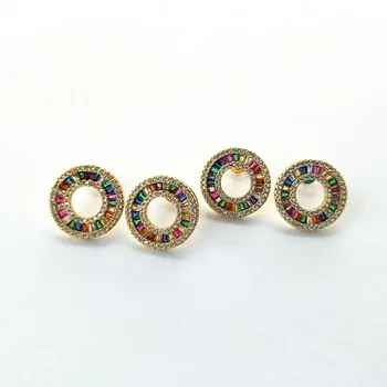 

5Pairs gold color pave rainbow colorful cz cubic zirconia round circle geometric stud earrings women jewelry Xmas Gift ER938
