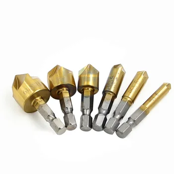 

6pcs Wood Countersink Drill Bits 6mm-19mm Chamfer Cutter Hex Shank 1/4" HSS 90 Degree Wood Cutter Chamfer Countersink Drill Bit