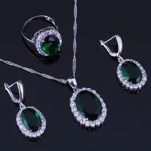 Charming Oval Egg Green Cubic Zirconia White CZ 925 Sterling Silver Jewelry Sets For Women Earrings Pendant Chain Ring V0285 Charming Oval Egg Green Cubic Zirconia White CZ 925 Sterling Silver Jewelry Sets For Women Earrings Pendant Chain Ring V0285