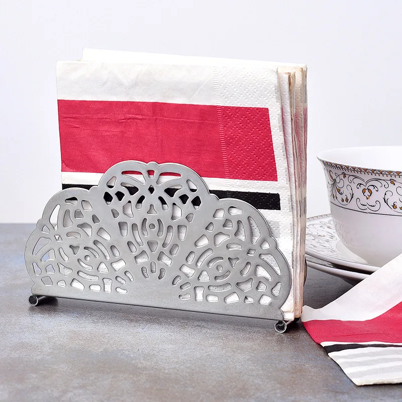 

Stainless steel napkin rack Western restaurant fan-shaped paper towel holder simple vertical paper clip tea square towel holder