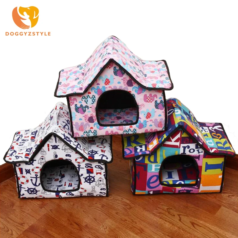 Floding Dog House Cover Printed Pet Puppy Kennel Bed For Small Medium