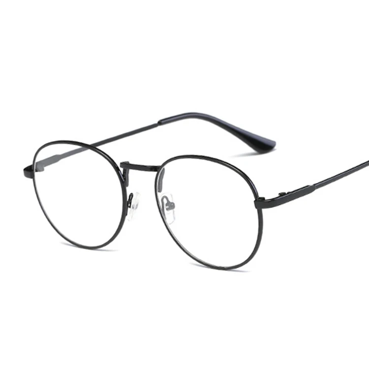 Винтажные прозрачные женские очки, металлическая полная оправа, оптические круглые линзы, очки для женщин и мужчин, прозрачные простые женские очки для чтения - Цвет линз: Черный