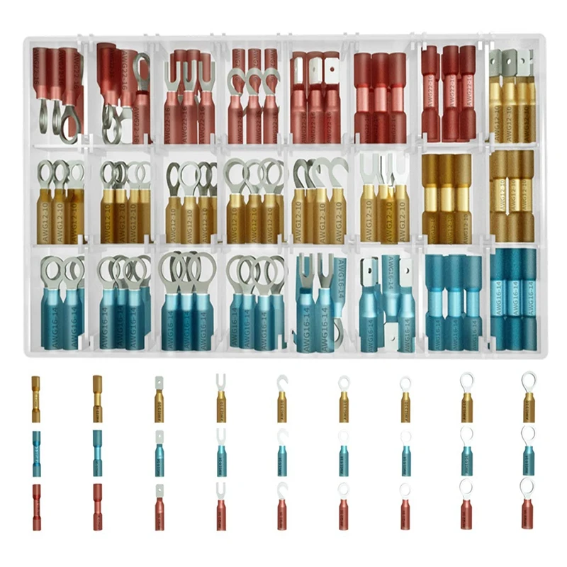Электрические разъемы, 135 шт термоусадочный Провод Комплект разъемов с клейкой подкладкой, водонепроницаемые кольцевые клеммы, для морской и Au