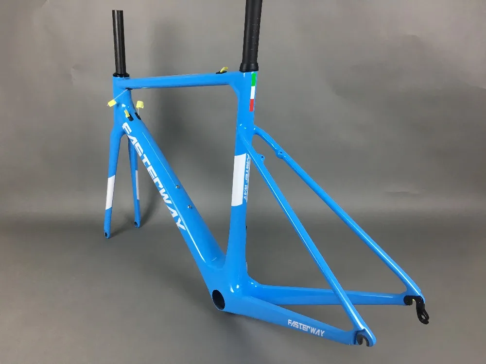 Discount light blue 2018 TAIWAN FASTERWAY classic carbon road frameset UD weaves carbon bike frame:Frameset+Seatpost+Fork+Clamp+Headset 65