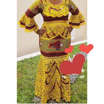 

3Y wax+2.5Y cotton lace african fabric african tissu bazin riche getzner with beads brode getzner french net lace for party