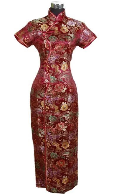 Винтаж зеленый китайский Для женщин традиционные атласное платье Cheongsam Qipao Топы корректирующие халат De Soiree цветок Размеры размеры S M L XL XXL, XXXL C0004 - Цвет: Burgundy