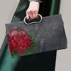 Элегантные и роскошные дамы сумочка из мягкой натуральной кожи Топ Кожа Топ-мешок ручки Для женщин Национальный стиль сумка через плечо