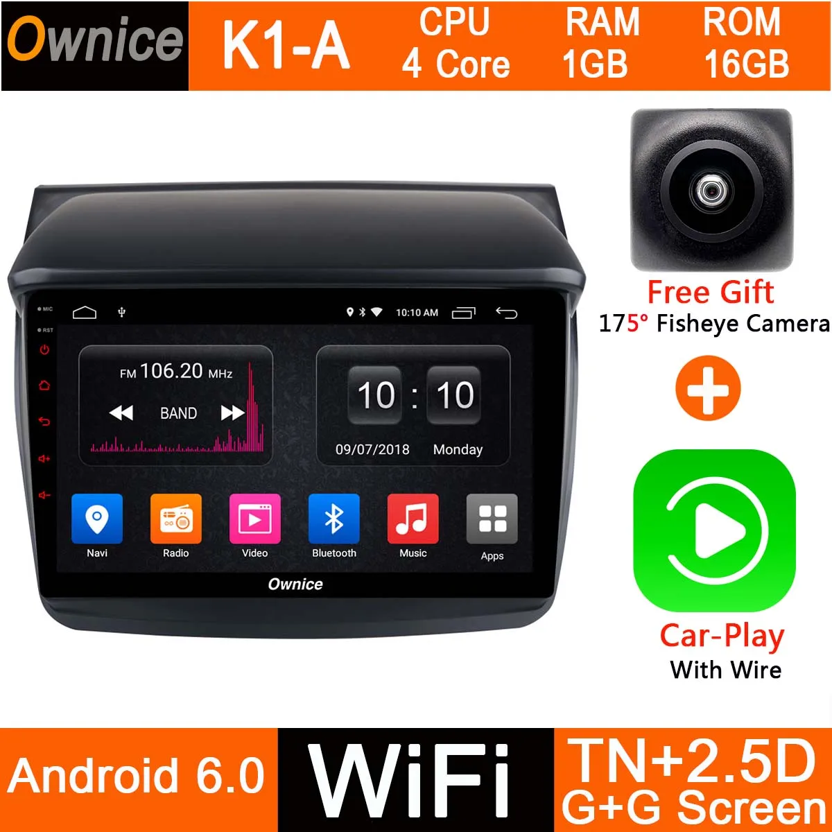 Android 9,0 1DIN " ips 8 Core 4G+ 32G автомобильный DVD gps Navi Радио для Mitsubishi Pajero Sport L200 Trion Видео Аудио CarPlay DSP ADAS - Цвет: K1-A-CarPlay