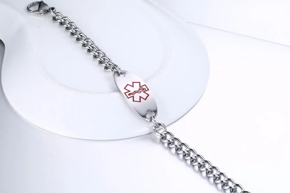 Персонализированные гравировка нержавеющая сталь медицинский браслет для женщин/мужчин ID ювелирные изделия 19 см/21 см цепь