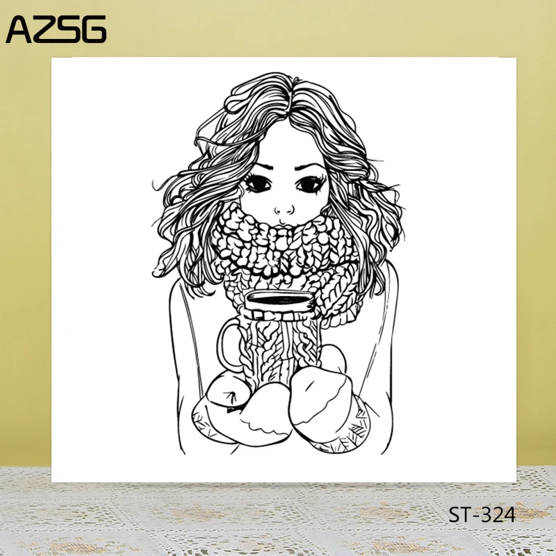 

AZSG Pretty Girl In Winter Clear Stamps/Seals For DIY Scrapbooking/Card Making/Album Decorative Silicone Stamp Crafts