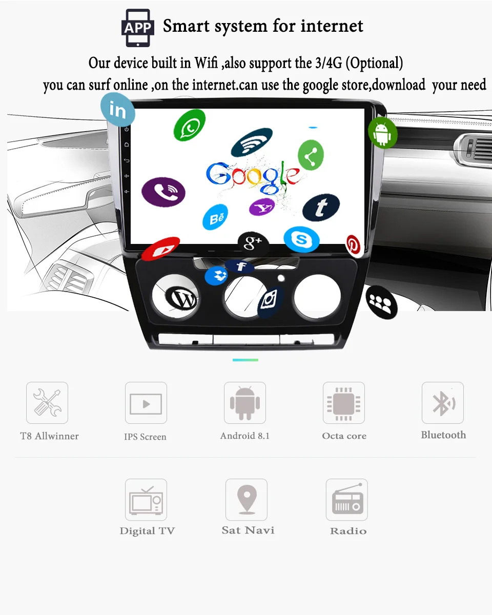 Perfect 4G+64G Android 9.1 Car Radio Multimedia Video Player Navigation GPS for 2007-2014 VW SKODA Octavia 2 din car dvd player DSP 5