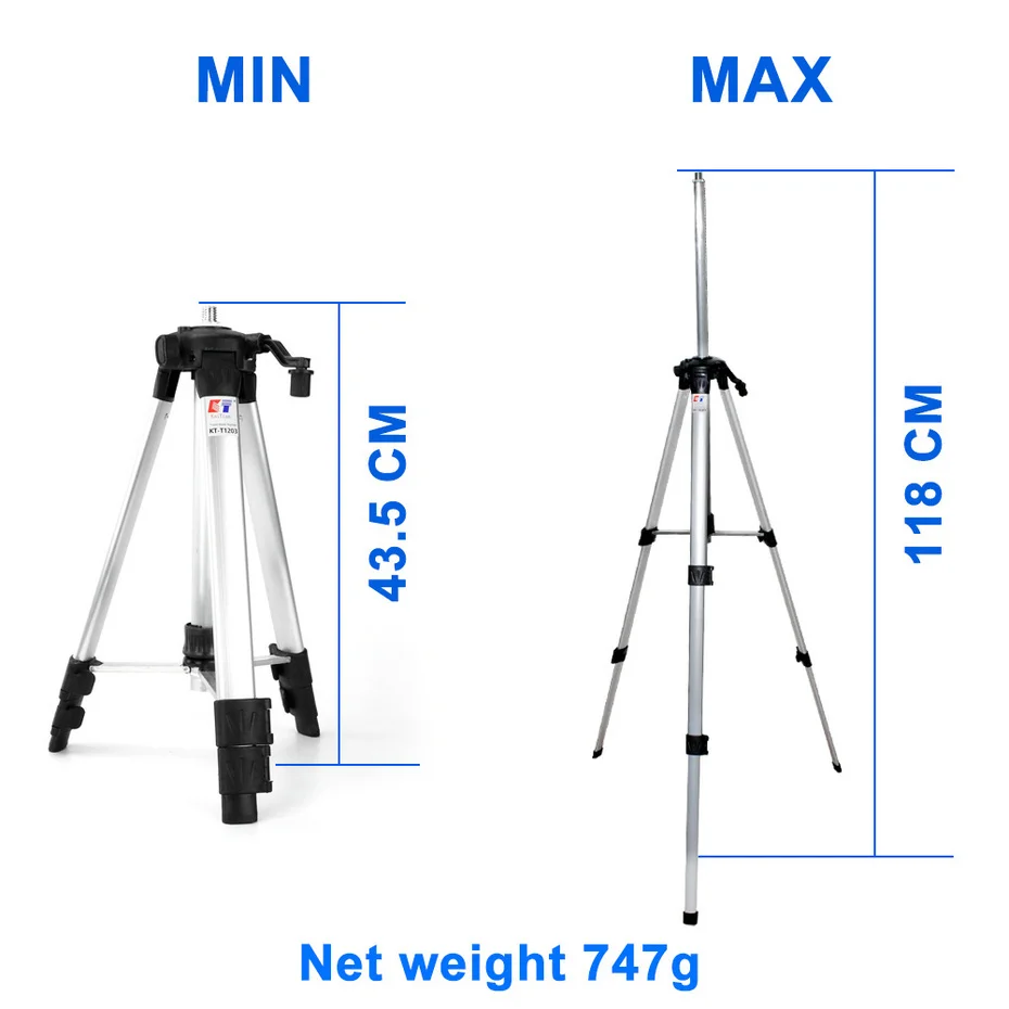 Kaitian штатив для лазерного уровня штатив лазерный уровень 12 линий 5 линий 118 см высота алюминиевый складной портативный 5/8 переходник с Вращение на 360 градусов кронштейном лазерные уровни строительный инструмент