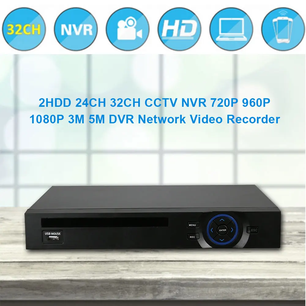 Hiseeu 32CH NVR 2HDD 1080P 5M Network DVR Video Recorder H 264 P2P Onvif 2 0