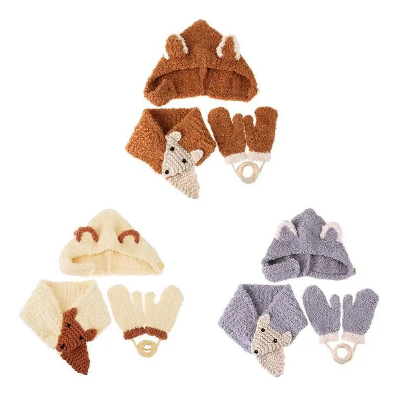 

3pcs/set Cute Kids Boys Girls Cartoon Animal Pattern Cap Scarf Gloves Gift Knitting Girls and Boys Warm Lovely Xmas Gifts
