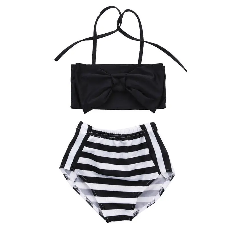 

Hot Cute Baby Kids Girl Bikini Set Bow Striped Halter Swimwear Beach Bathing Suit Two Piece Cute Sweet Swimsuit Tankini New 2-7T
