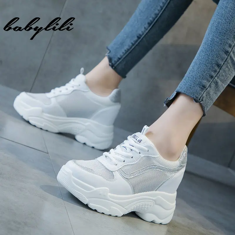 

Fashion Women Platform Sneakers Leather High Heels Spring Breathable Wedge Casual Shoes 7.5CM Thick Sole Women Outdoor Sneakers