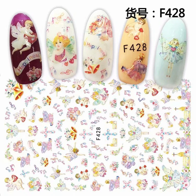 Самоклеющиеся Ангел цветочный узор 3D переводные наклейки для ногтей маникюр Дизайн ногтей украшения аксессуары для ногтей принадлежности F