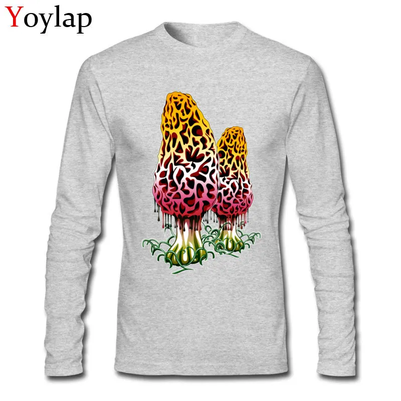 100% Cotton Tops T Shirt Mushroom Colors for Male Custom T-Shirt Casual Brand New Round Collar Long Sleeve Sweatshirts Mushroom Colors grey