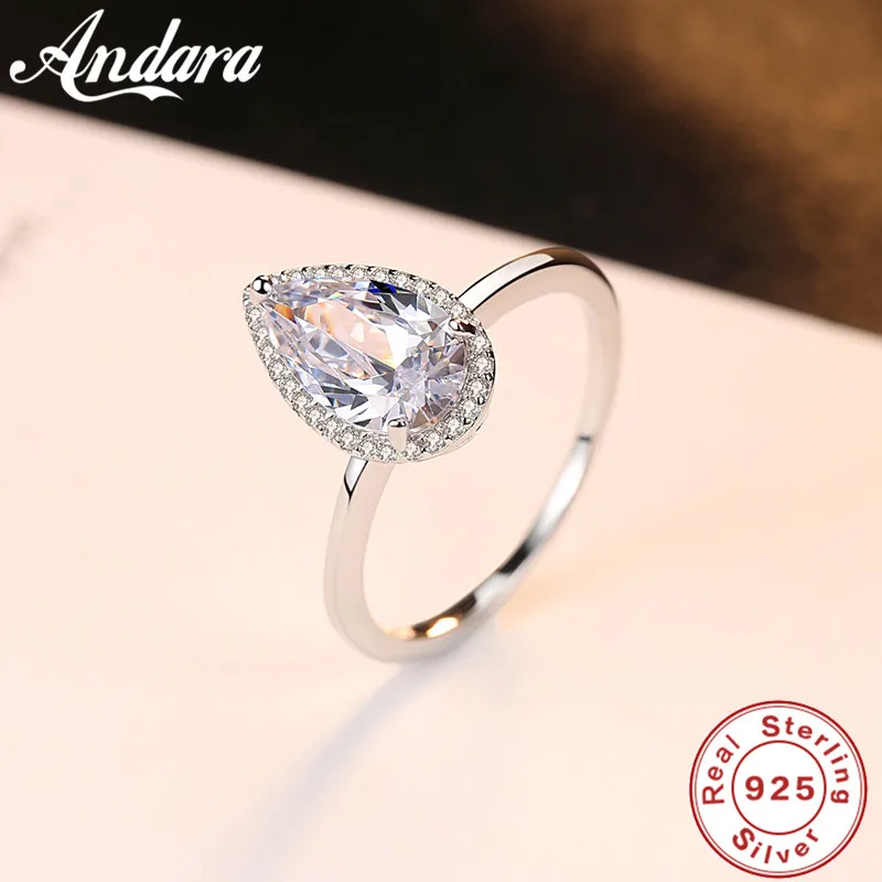 

2 color option100% Solid Silver Ring Jewelry Teardrop Zircon CZ Diamant Engagement Ring Women 925 Sterling Silver Wedding Rings