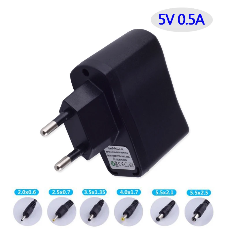 DC 5V 0.5A Smart Intelligent Wall Charger Universal 5V 500mA AC DC Power Supply Adapter DC Micro USB Type-c and 5.5*2.5mm