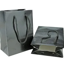 11,5x7x15,5 см черные бумажные пакеты 100 шт/партия сумки с ручкой для покупок подарочные ювелирные изделия для свадебной вечеринки упаковочные сумки логотип на заказ