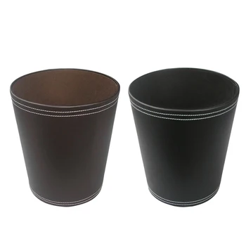 

MagiDeal PU Leather Bin Rubbish Retro Style Waste Container Dustbin Animal Feed Storage Home Kitchen Office