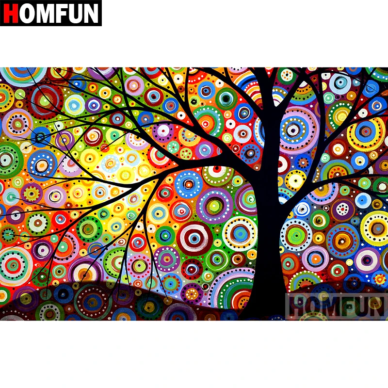 HOMFUN Voll Platz Runde Bohrer 5D DIY Diamant Malerei Abstrakte Baum 