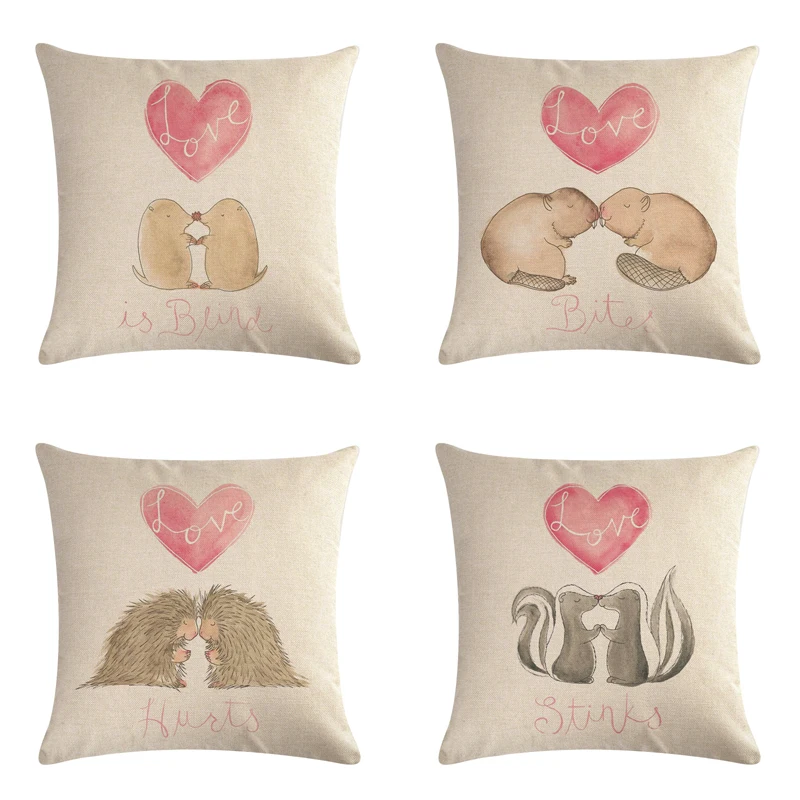 

45*45cm linen cushion cover, hedgehog, mouse, cute animal pillowcase, home cozy upholstery pillow case