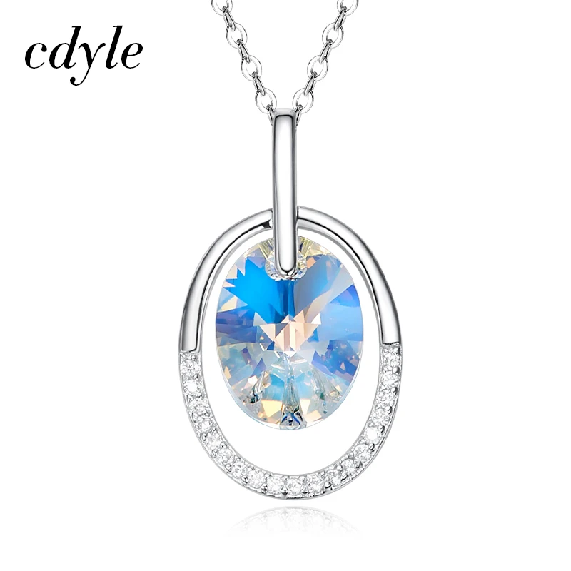 

Cdyle Crystals from Swarovski Necklace Women Pendant S925 Sterling Silver Fashion Jewelry Austrian Rhinestone Bijoux Simple New
