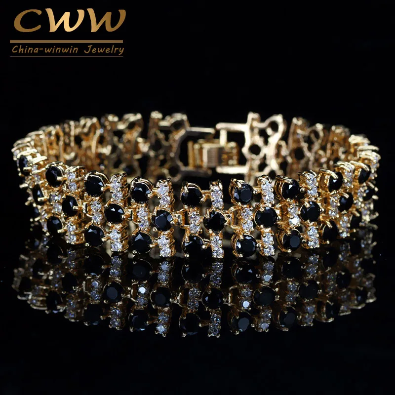CWWZircons бренд Африканский нигерийский желтое золото цвет свадебные украшения белый и черный Большой кубический цирконий браслет для женщин CB191
