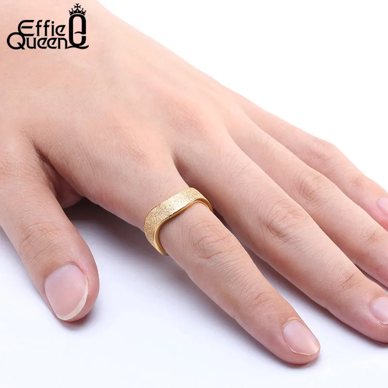 Effie Queen Top Grade Gold-color Stainless Steel Rings Frosted Style Irregular Finger Ring Men Women US Size 5 -11 IR11