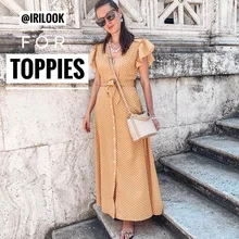 Желтый платье женское сарафан летний в горошек короткий рукав женская модная одежда