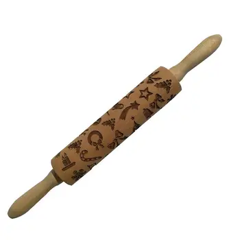 

Christmas Snowflake Wooden Rolling Pin Embossing Baking Cookies Noodle Biscuit Fondant Cake Dough Patterned Roller